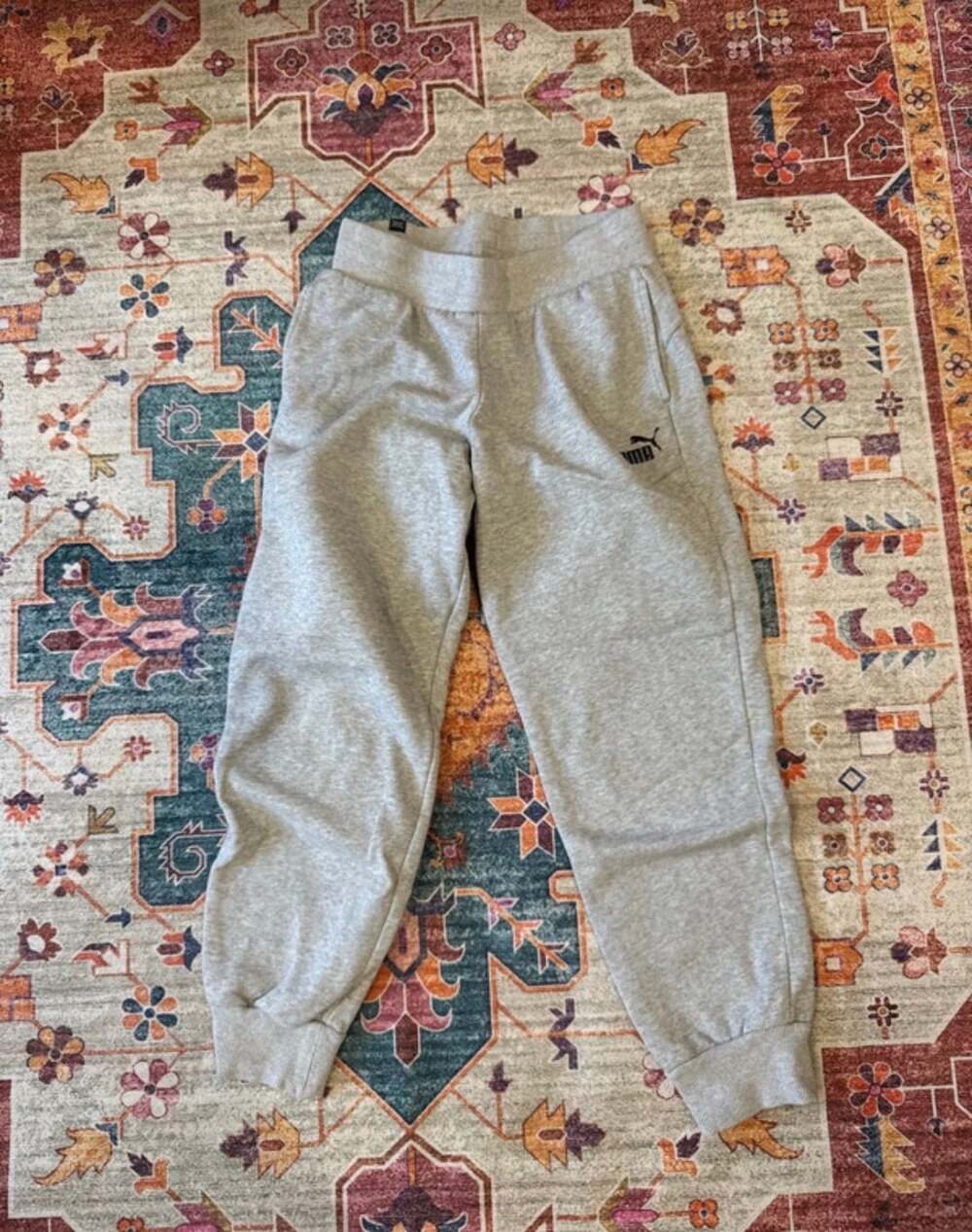 Puma Essentials Logo Sweatpants Size S Gray Fleece High Waisted Joggers